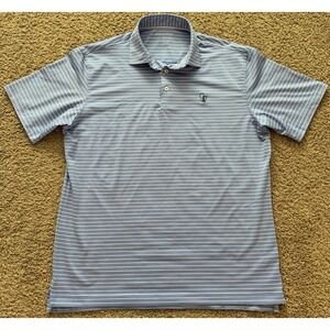 Harlestons Polo Shirt‎ Mens Light Blue Pink Stripe Golf Club Logo Size Large